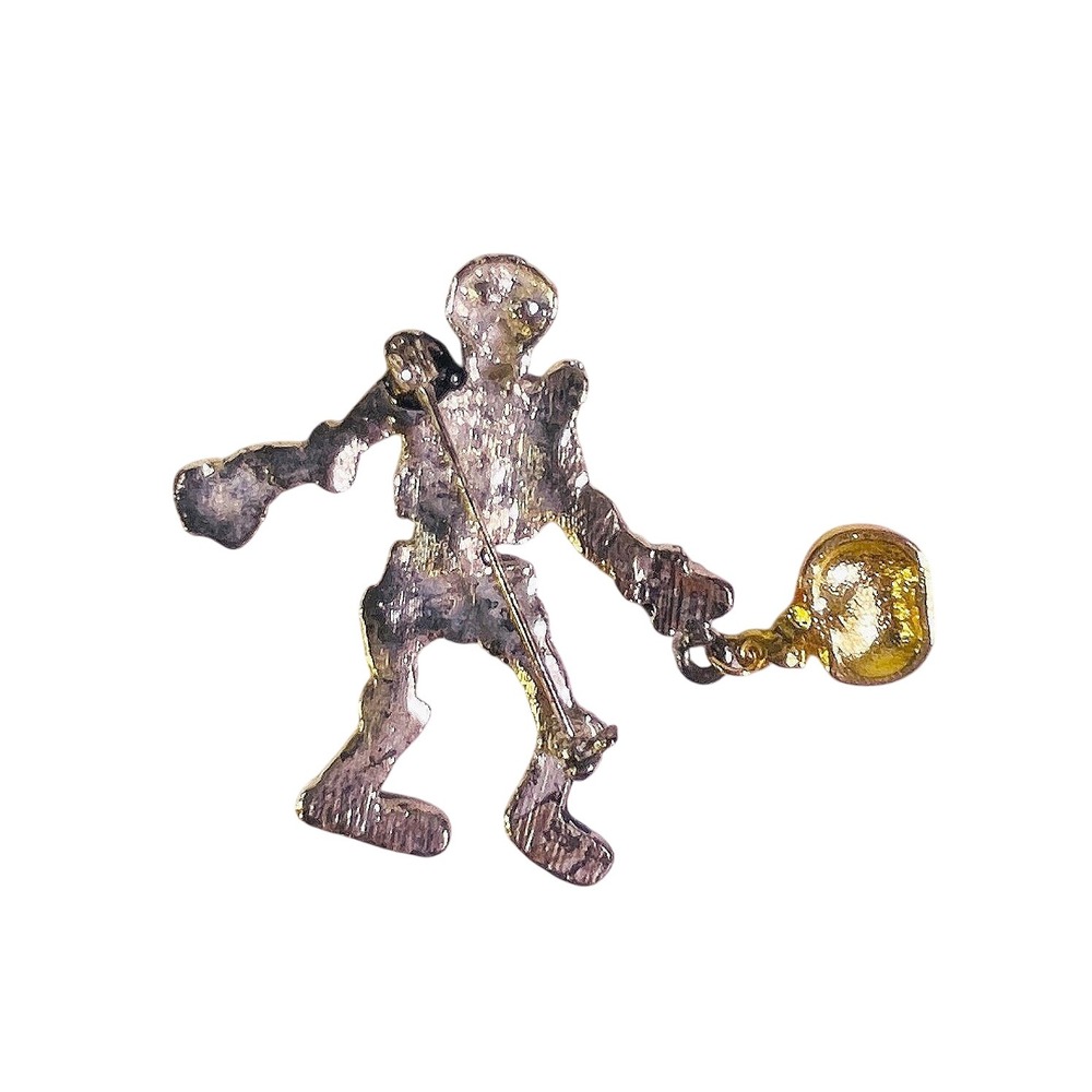 Vtg Halloween Skeleton Brooch Pumpkin Dangle Enamel Kitschy Novelty Pin - Picture 4 of 5